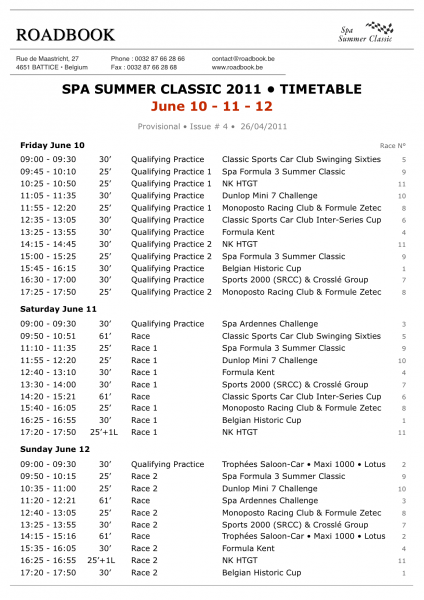 timetable francorchamps